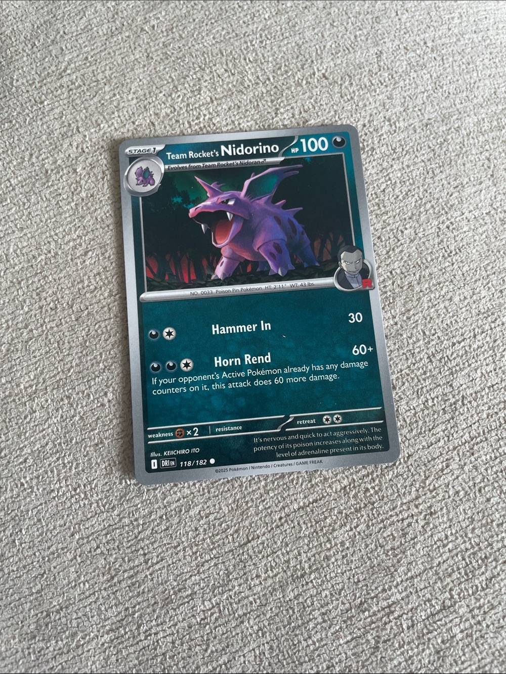 Team Rocket's Nidorino Pokémon Card